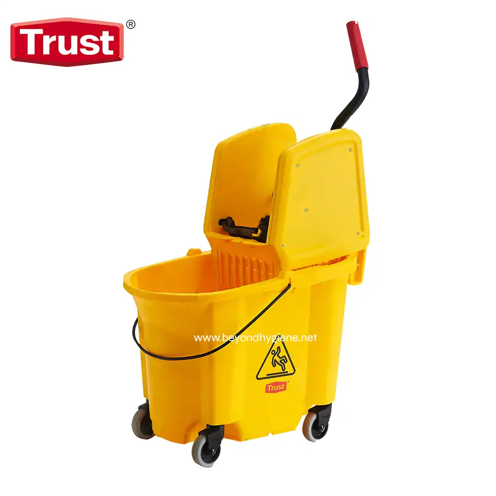 TR5228 Trusted yellow commercial mop bucket with wringer for professional cleaning, featuring durable wheels and ergonomic handle, ideal for hygiene and sanitation in Asia.