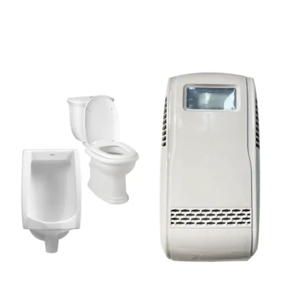 Portable air conditioning unit with sanitation accessories for hygienic air quality in commercial and industrial spaces.