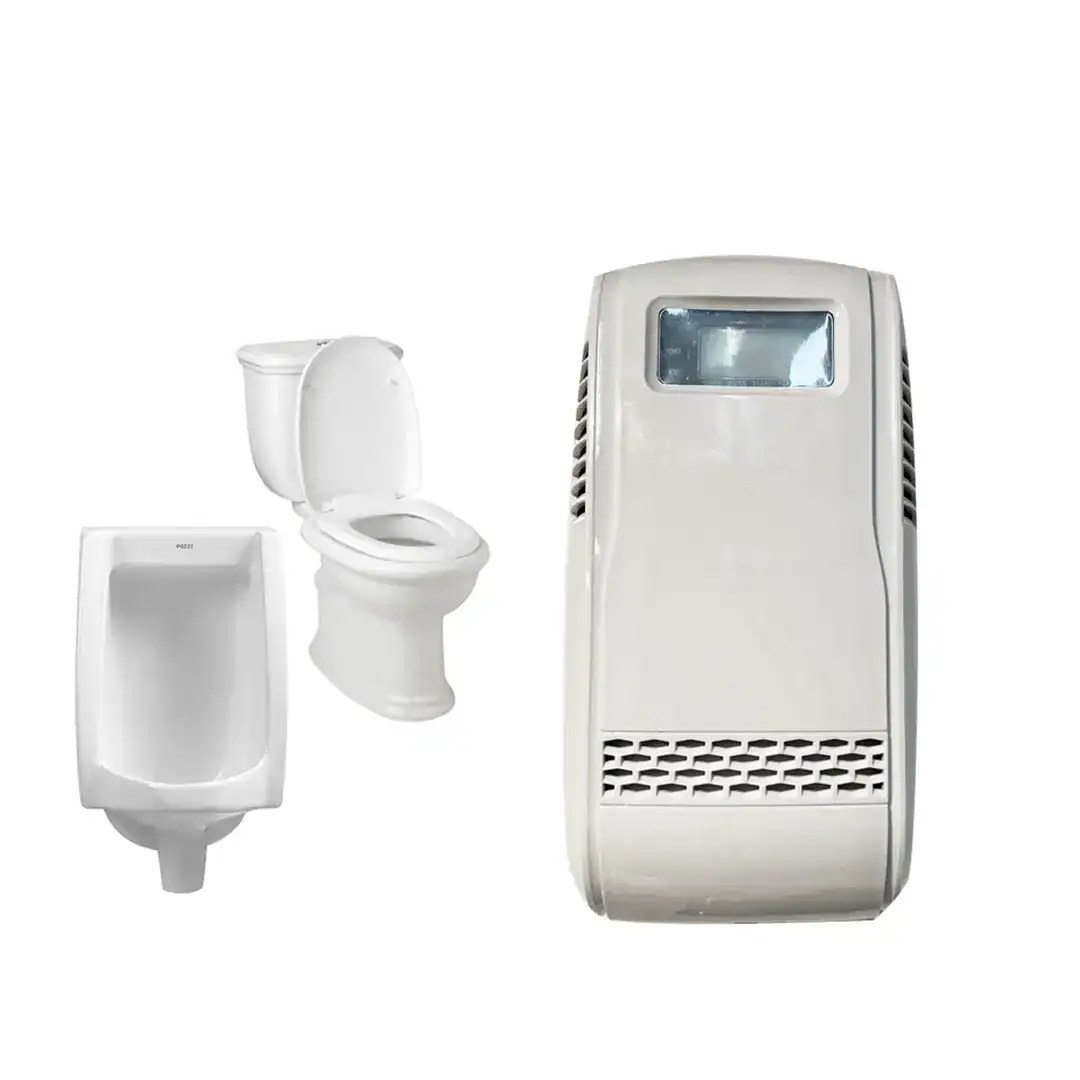 Toilet-Bowl-Sanitizer-Dispenser-D Portable air conditioning unit with sanitation accessories for hygienic air quality in commercial and industrial spaces.