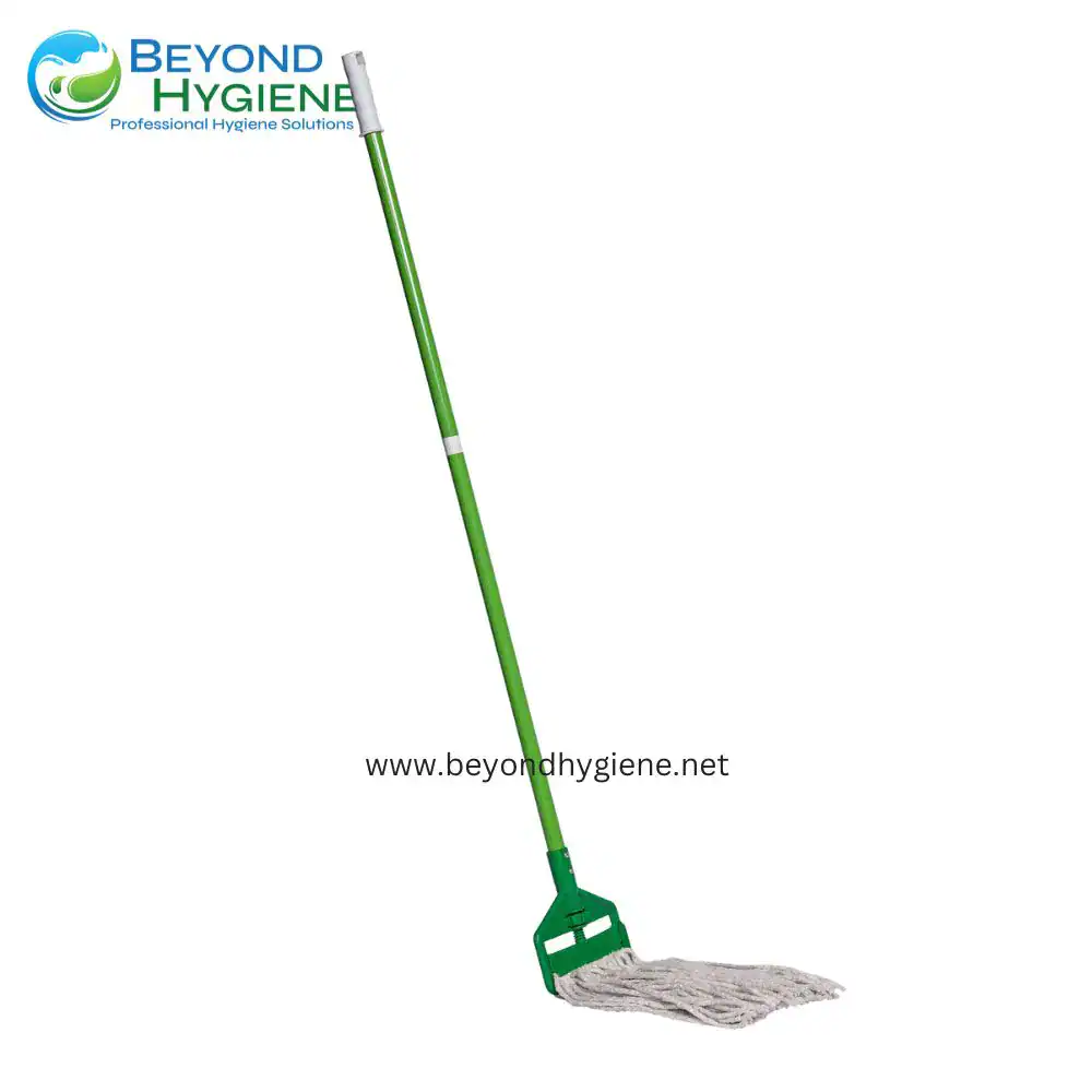 U.S. TYPE STEEL HANDLE MOP (2) Microfiber mop with green handle for professional cleaning, ideal for hygiene solutions, effective for commercial sanitation in Asian markets.