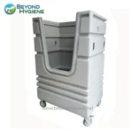 Automatic isolation cleaning cart for healthcare and sanitization purposes, durable construction, mobility, and secure compartments for effective hygiene management.