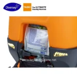Disinfectant cleaner inside orange floor cleaning machine, used for commercial hygiene and sanitation, perfect for maintaining cleanliness with Beyond Hygiene Asia solutions.