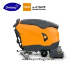 Orange industrial cleaning machine used for professional sanitation and facility maintenance, suitable for commercial cleaning in healthcare, hospitality, and hygiene-focused environments.