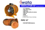 Portable orange industrial ventilation fan with black grille, 12-inch diameter, high power for ventilation, suitable for industrial and commercial spaces.