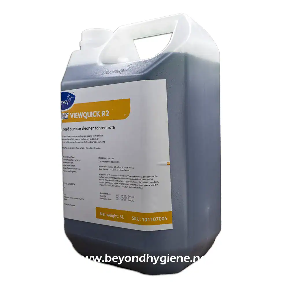 Viewquick R2 copy2 Disinfectant hard surface cleaner concentrate for commercial and institutional use, ideal for cleaning floors, walls, and surfaces in healthcare, hospitality, and industrial environments.