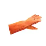 Heavy-duty orange cleaning glove for industrial and commercial hygiene cleaning services.