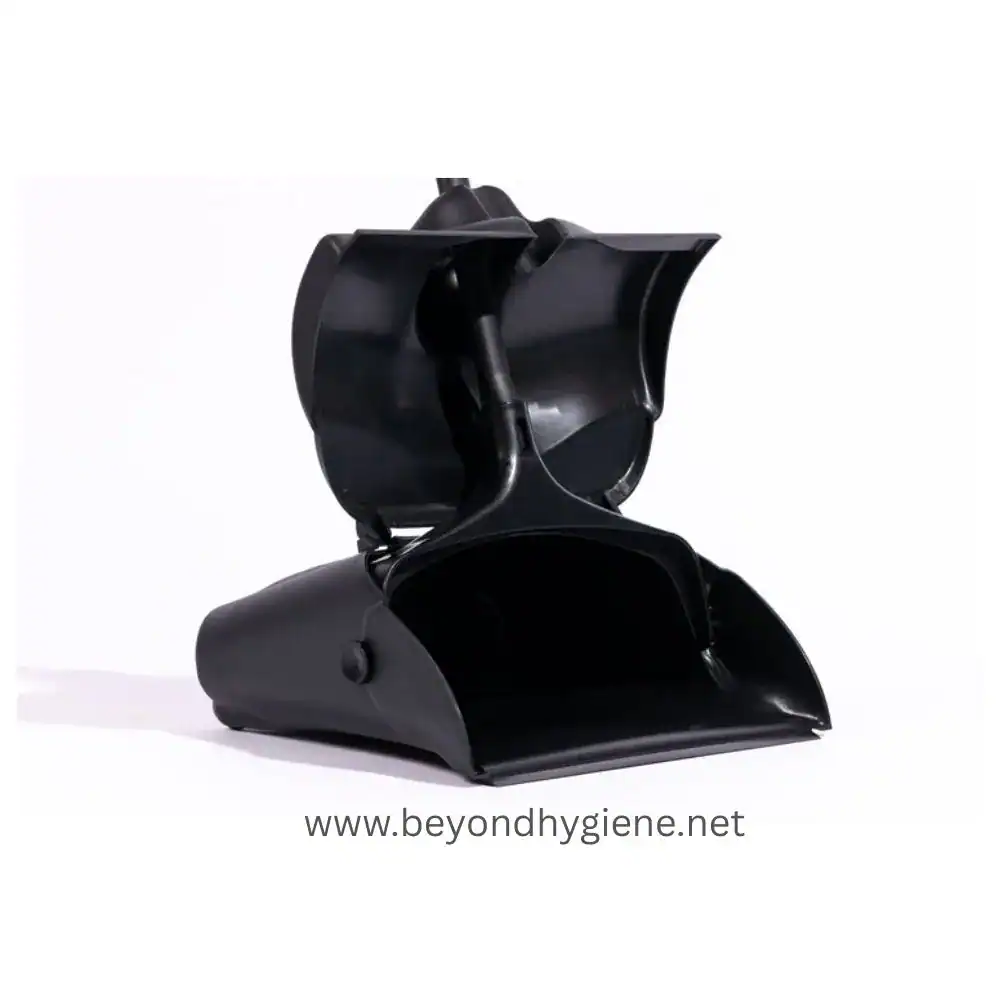 Windproof Dustpan (1) Black plastic hand sanitizer dispenser, hygienic and easy to refill, promoting cleanliness in Asian facilities.