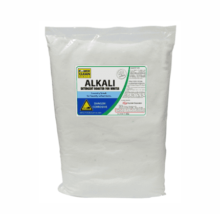 ALKALI laundry detergent booster for whites, heavy-duty cleaning, industrial laundry use, corrosion warning, Beyond Hygiene Asia.