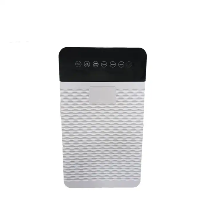 Air purifier device with control buttons on black panel, sleek modern design, ideal for enhancing hygiene and air quality in commercial and residential spaces in Asia.