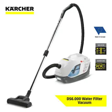 Karcher water filter vacuum cleaner for industrial and commercial cleaning, featuring HEPA and water filters, European-made quality, suitable for hygiene-focused environments.
