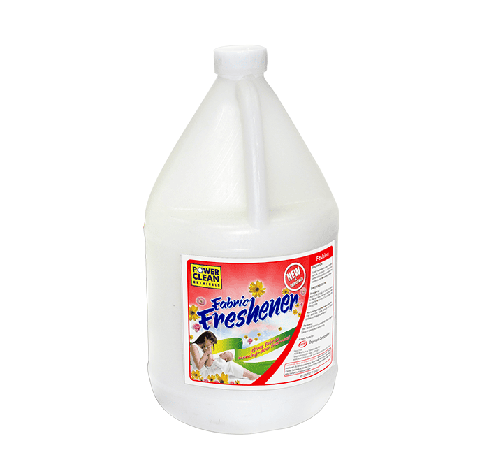 gallon-fabfresh-fashion-1.png Power Clean Fabric Freshener, large white bottle with colorful label, ideal for maintaining fresh laundry and fabric hygiene in commercial and residential settings.