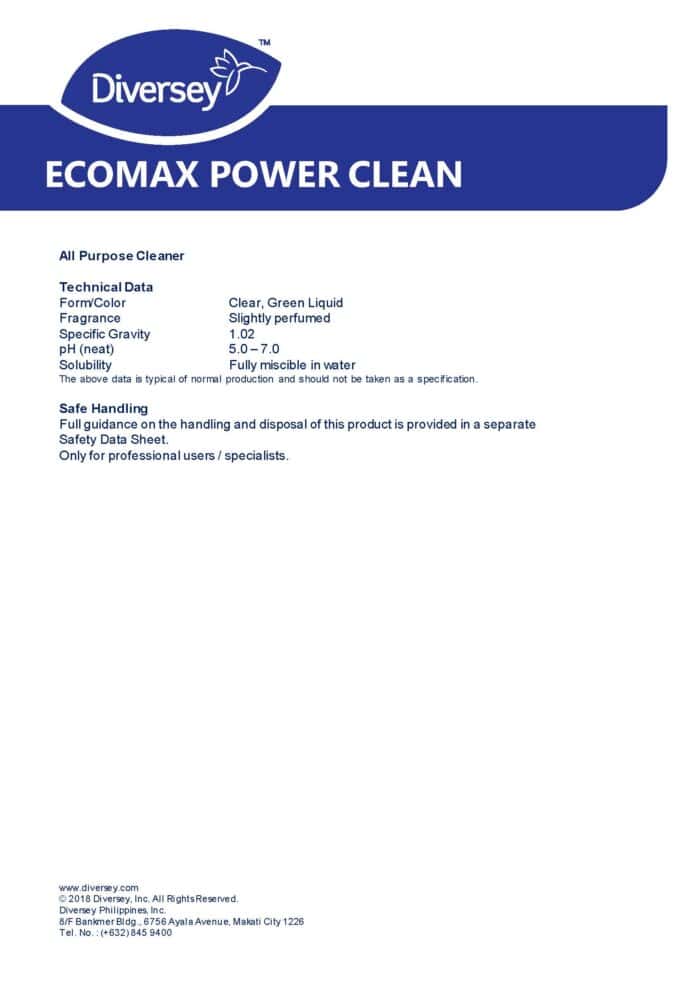 Diversey Ecomax Power Clean 5L All Purpose Cleaner - Image 4