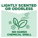 Lightly scented or odorless cleaning product label with eco-friendly plant icon and chemical-free emphasis.