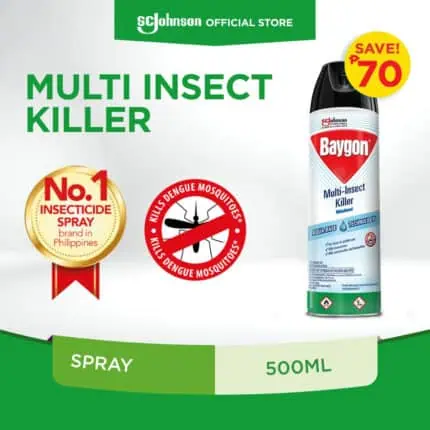 Effective multi-insect killer spray for home and commercial use, kills mosquitoes, dengue carriers, and insects, approved in the Philippines, 500ml, water-based technology for pest control.