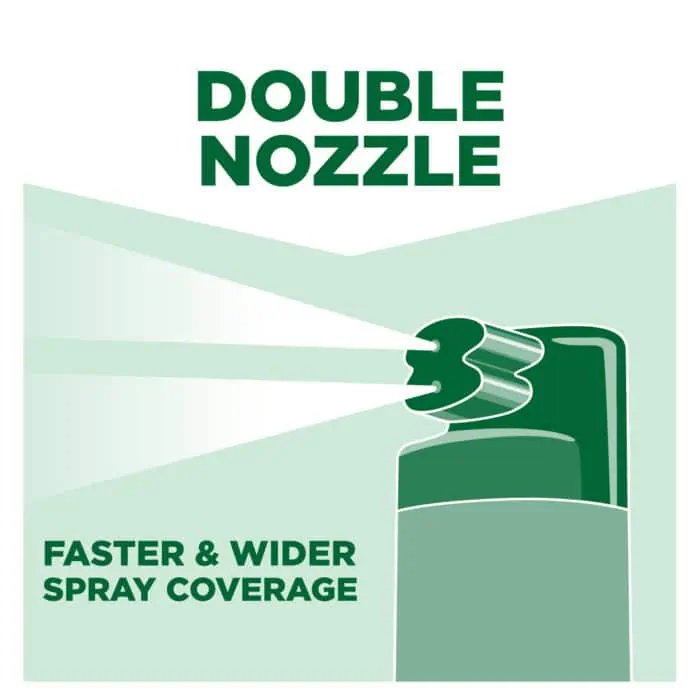 Double nozzle spray for enhanced hygiene, wider coverage, and faster application in commercial cleaning.