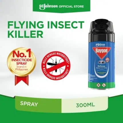 Flying insect killer spray by SC Johnson, effective against flying insects and mosquitoes, 300ml, first in Philippines, kills dengue mosquitoes, fast knockdown, trusted hygiene product.