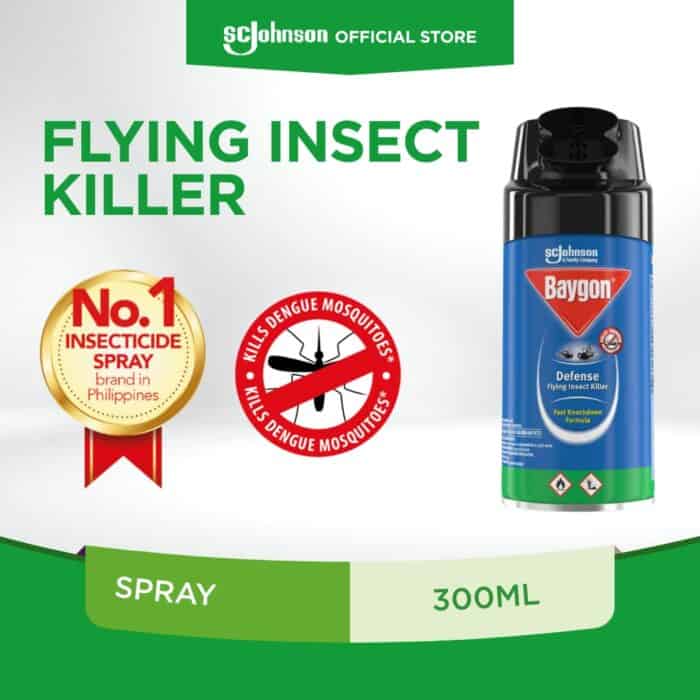 Flying insect killer spray by SC Johnson, effective against flying insects and mosquitoes, 300ml, first in Philippines, kills dengue mosquitoes, fast knockdown, trusted hygiene product.