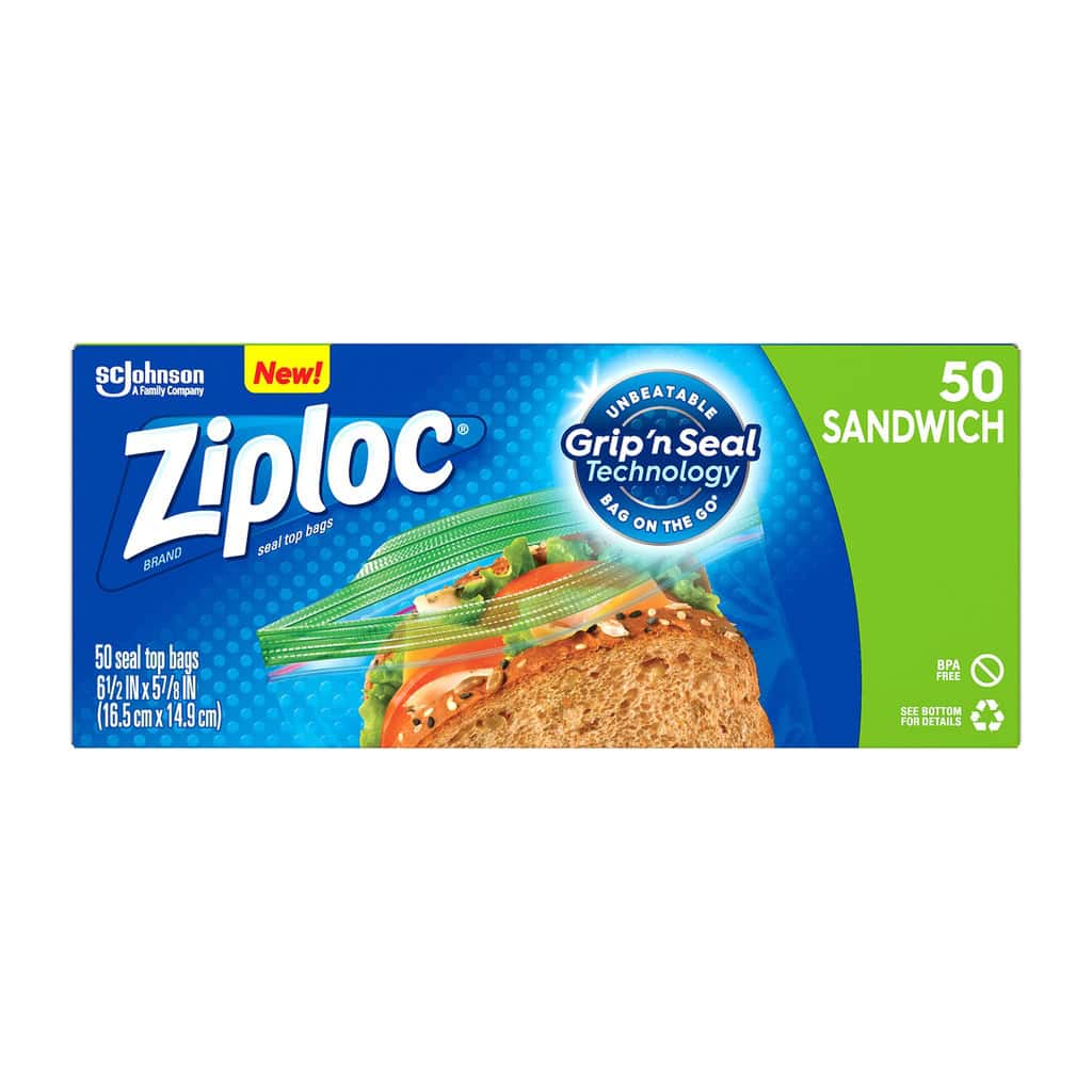 ginee_20240220120626930_9958734997.jpg Ziploc sandwich bags with Grip'n Seal Technology for fresh food storage, 50 count, BPA free, ideal for meal prep and organization.