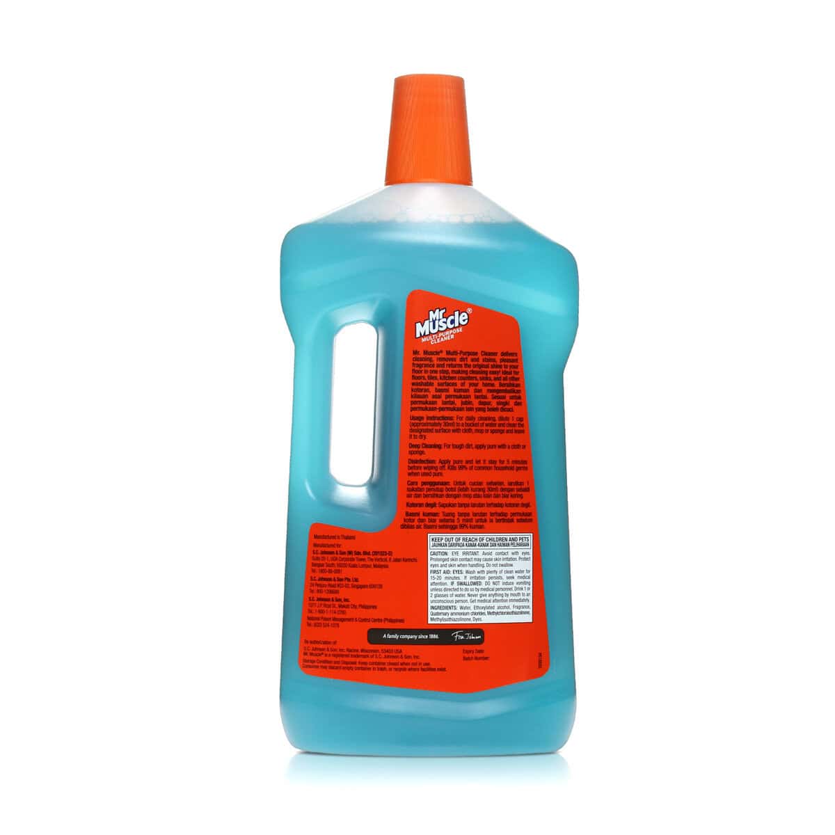 ginee_20240220133804995_6181660701.jpg Effective multi-purpose cleaner in a blue bottle with an orange cap, ideal for enhancing sanitation and hygiene for commercial and residential cleaning needs.