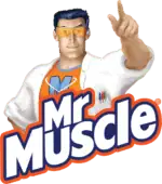 Mister muscle cartoon character promoting hygiene and cleanliness in Asia, wearing superhero attire with cleaning supplies, emphasizing health and hygiene awareness for Beyond Hygiene Asia.