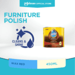 Paste wax for furniture polishing, red color, 450ml, ideal for cleaning and shining wooden furniture, used for maintaining furniture appearance and protection.