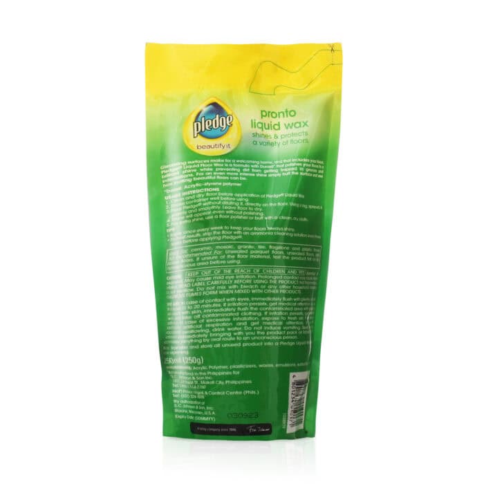 Pledge liquid floor wax for floor protection and shine, ideal for commercial and residential flooring, safe cleaning product for hygiene maintenance, eco-friendly floor care solution.