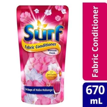Surf fabric conditioner blossom fresh with perfume capsules 670ml for long-lasting fabric freshness.
