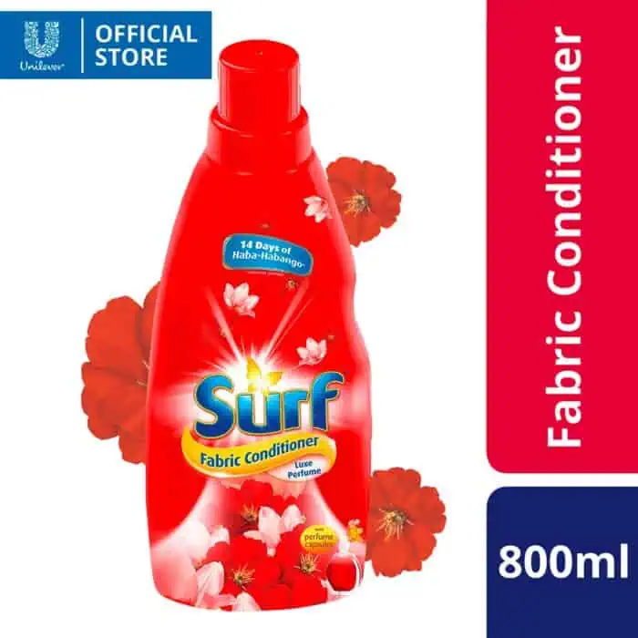 Surf fabric conditioner bottle with floral fragrance and 14 days of freshness, suitable for fabric care, laundry, and hygiene needs, featured on Beyond Hygiene Asia website.