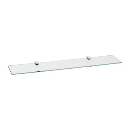 Glass shower shelf with chrome brackets, modern bathroom storage solution. Durable and sleek design ideal for organizing toiletries in Asian bathrooms.