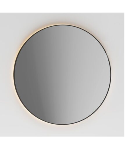 Round LED mirror with backlit illumination for modern bathroom decor at Beyond Hygiene Asia.