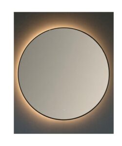Clean, modern round mirror with backlit LED lighting for bathroom or interior decor.