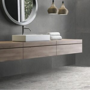 Modern bathroom vanity with a sleek rectangular sink, minimalist countertop, and neutral tones for a clean, hygienic look. Perfect for enhanced hygiene and contemporary interior design.