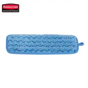 Rubbermaid cleaning mop scrubber with blue textured surface on a white background.