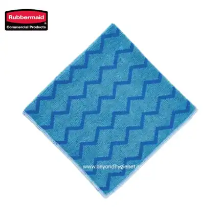 Blue cleaning microfiber cloth with zigzag pattern for sanitation and hygiene purposes at Beyond Hygiene Asia.