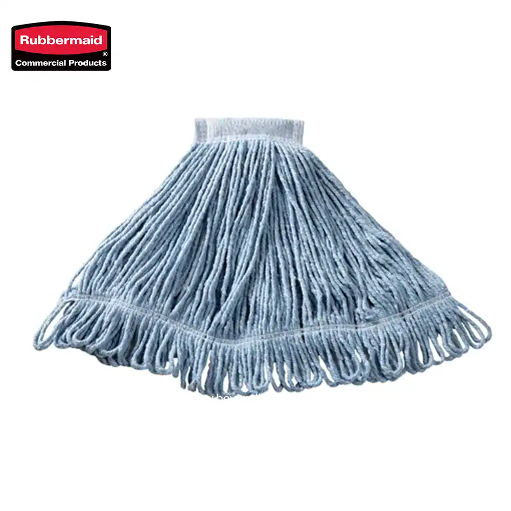 1 Microfiber cleaning mop head for industrial and commercial cleaning, compatible with Rubbermaid janitorial equipment. Durable, reusable, and effective for sanitation and hygiene standards.