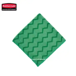Microfiber cleaning cloth with green and blue zigzag pattern, ideal for sanitation and hygiene maintenance, suitable for commercial cleaning solutions in Asia.