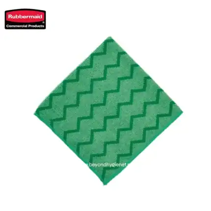 Microfiber cleaning cloth with green and blue zigzag pattern, ideal for sanitation and hygiene maintenance, suitable for commercial cleaning solutions in Asia.