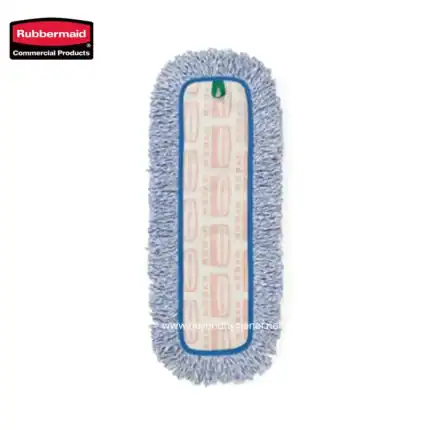 Rubbermaid microfiber replacement mop head with scrubbing strips, designed for commercial cleaning and hygiene maintenance.