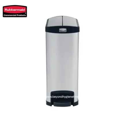 Rubbermaid automatic trash can, sleek stainless steel waste bin ideal for commercial hygiene, touchless waste disposal solution for office, restroom, and public spaces in Asia.