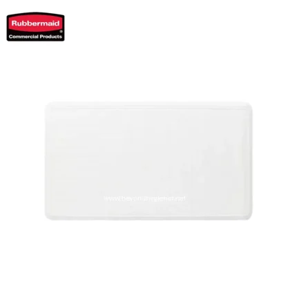White Rubbermaid commercial plastic container, hygiene and sanitation supplies storage solution.