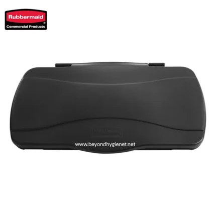Rubbermaid commercial paper towel dispenser, black, sleek design, provides convenient and hygienic paper towel access for commercial restrooms and facilities.
