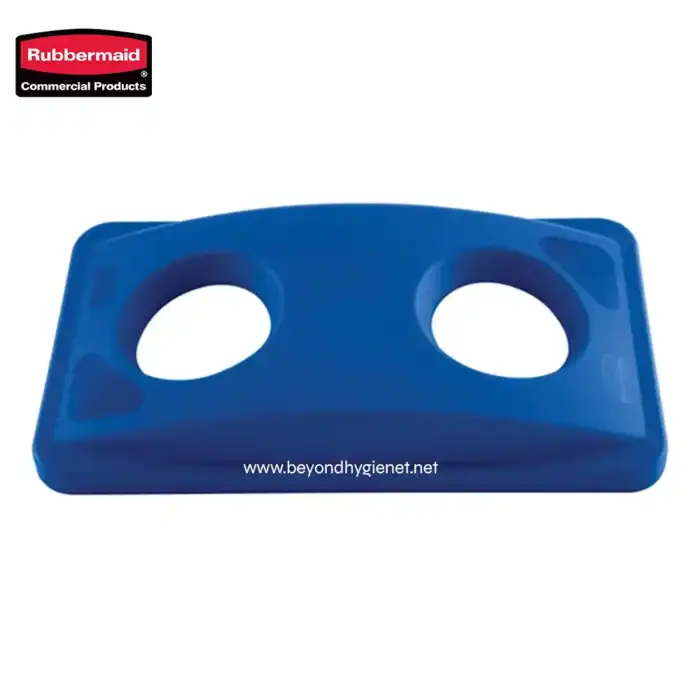 Rubbermaid blue two-hole mop bucket wringer cover, durable plastic material for commercial cleaning use designed for hygiene and sanitation.