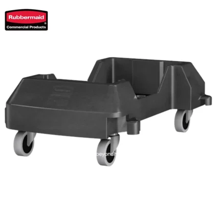 Rubbermaid commercial cleaning trolley with wheels for janitorial and sanitation purposes.