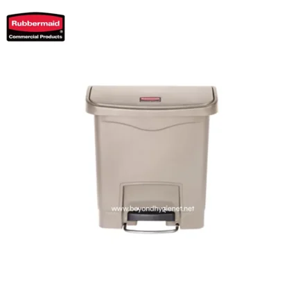 Rubbermaid commercial waste bin for hygienic waste disposal in public and workplace settings, durable plastic construction.
