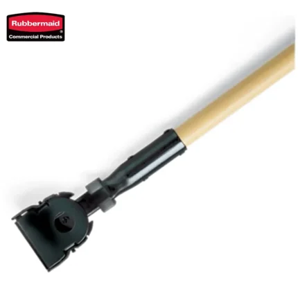 Rubbermaid professional cleaning mop head with a long wooden handle, ideal for commercial cleaning in Asian markets, featuring durable materials for effective hygiene and sanitation.