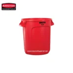 Red Rubbermaid Brute trash bin for commercial waste management solutions in Asia.