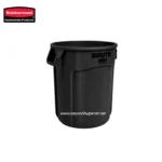 Rubbermaid black trash bin, commercial plastic waste container, durable waste receptacle for office or industrial use, suitable for sanitation and hygiene needs, image for Beyond Hygiene Asia.