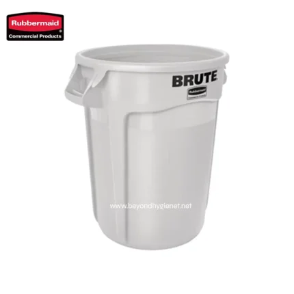 Rubbermaid Brute Plastic Waste Bin, Durable Commercial Trash Container for Janitorial Cleaning, 44-Gallon Capacity, White - Perfect for Commercial Hygiene and Waste Management in Asian Markets.