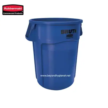 Blue Rubbermaid commercial trash bin for waste disposal, durable and suitable for industrial and office environments.