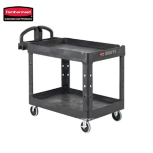 BRUTE HEAVY-DUTY ERGO HANDLE UTILITY CART, LIPPED SHELF, SMALL, 500 LB. CAPACITY - BLACK
